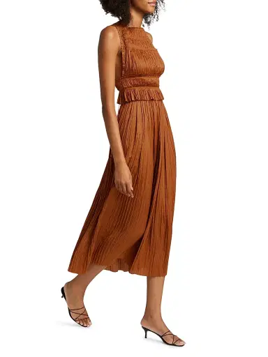 Ulla Johnson Women's Ineze Pleated Satin Midi-Skirt - Amber | Thumbnail 2 Ulla Johnson Women's Ineze Pleated Satin Midi-Skirt - Amber | Thumbnail 2
