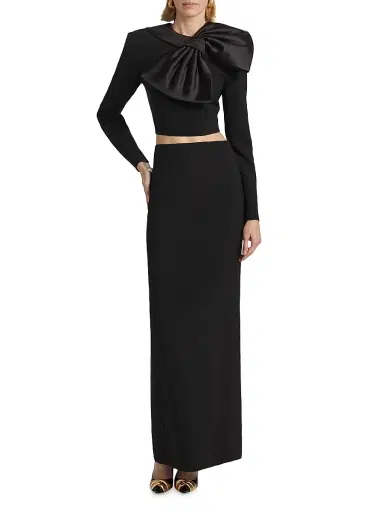 Ronny Kobo Women's Arlet Bow Long-Sleeve Crop Top - Black | Thumbnail 2 Ronny Kobo Women's Arlet Bow Long-Sleeve Crop Top - Black | Thumbnail 2