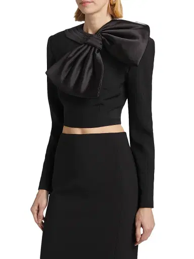 Ronny Kobo Women's Arlet Bow Long-Sleeve Crop Top - Black | Thumbnail 3 Ronny Kobo Women's Arlet Bow Long-Sleeve Crop Top - Black | Thumbnail 3