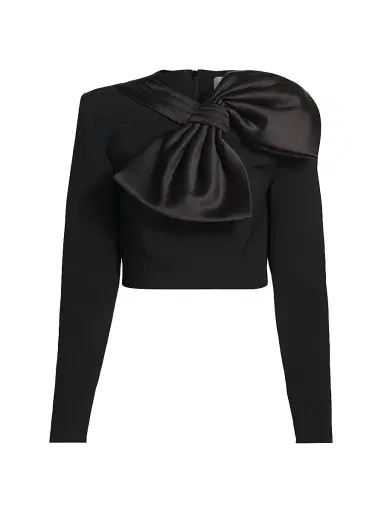 Ronny Kobo Women's Arlet Bow Long-Sleeve Crop Top - Black | Thumbnail 1 Ronny Kobo Women's Arlet Bow Long-Sleeve Crop Top - Black | Thumbnail 1
