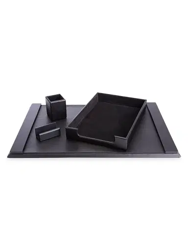 Royce New York Suede Lined Executive 4-Piece Desk Accessory Set - Black | Thumbnail 1 Royce New York Suede Lined Executive 4-Piece Desk Accessory Set - Black | Thumbnail 1