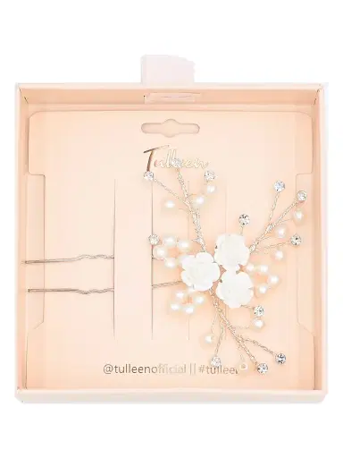 Tulleen Rhinestone Pearl Rose Hair Pin - Silver | Thumbnail 2 Tulleen Rhinestone Pearl Rose Hair Pin - Silver | Thumbnail 2