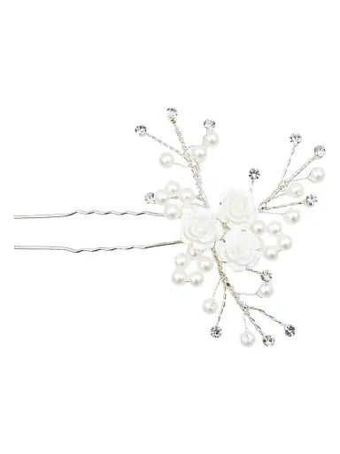 Tulleen Rhinestone Pearl Rose Hair Pin - Silver | Thumbnail 1 Tulleen Rhinestone Pearl Rose Hair Pin - Silver | Thumbnail 1