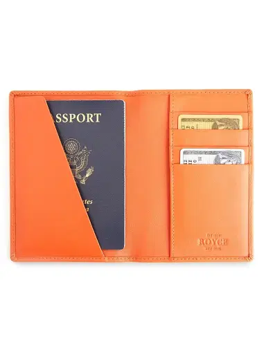 Royce New York RFID Blocking Leather Passport Holder - Orange | Thumbnail 1 Royce New York RFID Blocking Leather Passport Holder - Orange | Thumbnail 1