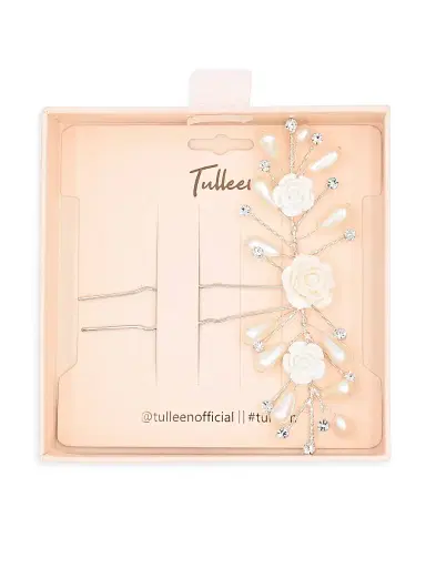 Tulleen Rhinestone Pearl and Rose Hair Pin - Silver | Thumbnail 2 Tulleen Rhinestone Pearl and Rose Hair Pin - Silver | Thumbnail 2