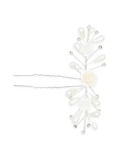 Tulleen Rhinestone Pearl and Rose Hair Pin - Silver | Thumbnail 1 Tulleen Rhinestone Pearl and Rose Hair Pin - Silver | Thumbnail 1