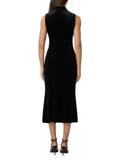 Shoshanna Women's Audrey Velvet Draped Midi-Dress - Jet | Thumbnail 3 Shoshanna Women's Audrey Velvet Draped Midi-Dress - Jet | Thumbnail 3