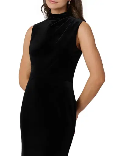 Shoshanna Women's Audrey Velvet Draped Midi-Dress - Jet | Thumbnail 4 Shoshanna Women's Audrey Velvet Draped Midi-Dress - Jet | Thumbnail 4