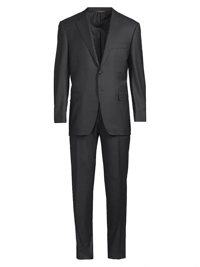 Men's Windowpane Plaid Wool Suit - Charcoal Men's Windowpane Plaid Wool Suit - Charcoal