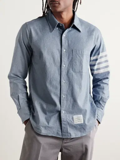 Thom Browne Button-Down Collar Striped Cotton-Flannel Shirt - Men | Thumbnail 3 Thom Browne Button-Down Collar Striped Cotton-Flannel Shirt - Men | Thumbnail 3