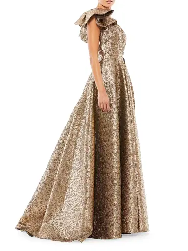 Mac Duggal Women's Asymmetric Metallic Pleated Ball Gown | Thumbnail 4 Mac Duggal Women's Asymmetric Metallic Pleated Ball Gown | Thumbnail 4