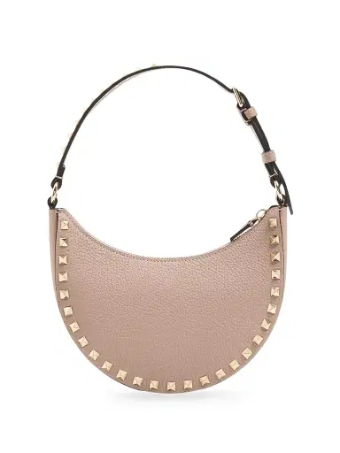 Valentino Garavani Women's Mini Rockstud Hobo Bag in Grainy Calfskin - Poudre | Thumbnail 3 Valentino Garavani Women's Mini Rockstud Hobo Bag in Grainy Calfskin - Poudre | Thumbnail 3