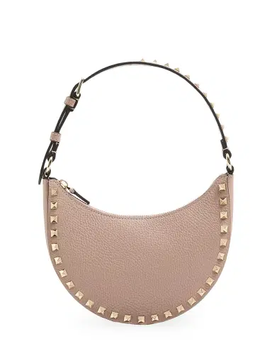 Valentino Garavani Women's Mini Rockstud Hobo Bag in Grainy Calfskin - Poudre | Thumbnail 1 Valentino Garavani Women's Mini Rockstud Hobo Bag in Grainy Calfskin - Poudre | Thumbnail 1