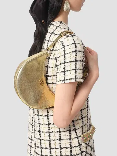 Valentino Garavani Women's VLogo Signature Mini Hobo Bag in Laminated Grainy Calfskin - Antique Brass | Thumbnail 2 Valentino Garavani Women's VLogo Signature Mini Hobo Bag in Laminated Grainy Calfskin - Antique Brass | Thumbnail 2