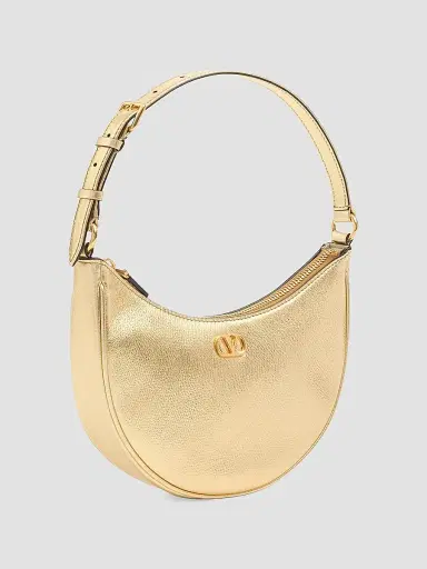 Valentino Garavani Women's VLogo Signature Mini Hobo Bag in Laminated Grainy Calfskin - Antique Brass | Thumbnail 3 Valentino Garavani Women's VLogo Signature Mini Hobo Bag in Laminated Grainy Calfskin - Antique Brass | Thumbnail 3