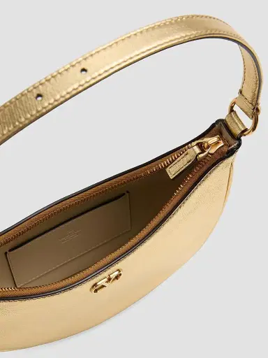 Valentino Garavani Women's VLogo Signature Mini Hobo Bag in Laminated Grainy Calfskin - Antique Brass | Thumbnail 7 Valentino Garavani Women's VLogo Signature Mini Hobo Bag in Laminated Grainy Calfskin - Antique Brass | Thumbnail 7