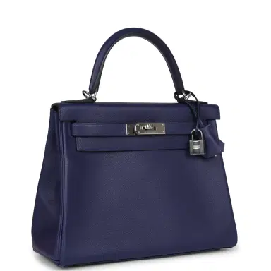 HERMÈS Pre-owned Hermes Kelly Retourne 28 Bleu Encre Verso Evercolor Palladium Hardware | Thumbnail 2 HERMÈS Pre-owned Hermes Kelly Retourne 28 Bleu Encre Verso Evercolor Palladium Hardware | Thumbnail 2