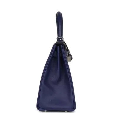 HERMÈS Pre-owned Hermes Kelly Retourne 28 Bleu Encre Verso Evercolor Palladium Hardware | Thumbnail 3 HERMÈS Pre-owned Hermes Kelly Retourne 28 Bleu Encre Verso Evercolor Palladium Hardware | Thumbnail 3