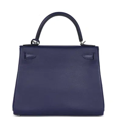 HERMÈS Pre-owned Hermes Kelly Retourne 28 Bleu Encre Verso Evercolor Palladium Hardware | Thumbnail 4 HERMÈS Pre-owned Hermes Kelly Retourne 28 Bleu Encre Verso Evercolor Palladium Hardware | Thumbnail 4