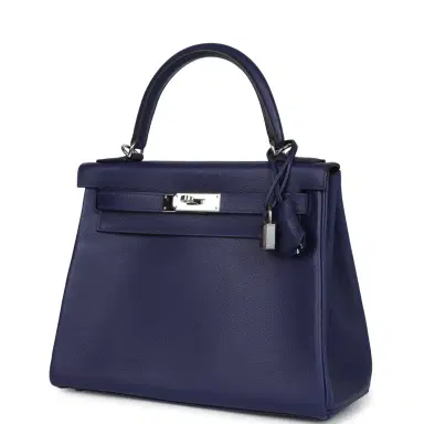 HERMÈS Pre-owned Hermes Kelly Retourne 28 Bleu Encre Verso Evercolor Palladium Hardware | Thumbnail 5 HERMÈS Pre-owned Hermes Kelly Retourne 28 Bleu Encre Verso Evercolor Palladium Hardware | Thumbnail 5