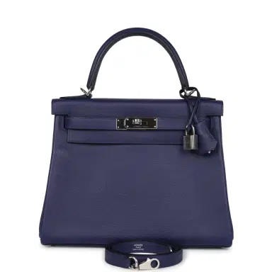 HERMÈS Pre-owned Hermes Kelly Retourne 28 Bleu Encre Verso Evercolor Palladium Hardware | Thumbnail 1 HERMÈS Pre-owned Hermes Kelly Retourne 28 Bleu Encre Verso Evercolor Palladium Hardware | Thumbnail 1