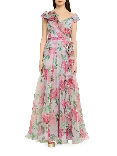 Teri Jon by Rickie Freeman Women's Floral Organza Tulle A-Line Gown - Lavender Multi - Size 6 | Thumbnail 2 Teri Jon by Rickie Freeman Women's Floral Organza Tulle A-Line Gown - Lavender Multi - Size 6 | Thumbnail 2