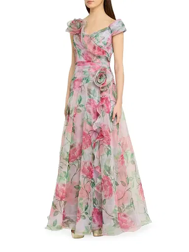 Teri Jon by Rickie Freeman Women's Floral Organza Tulle A-Line Gown - Lavender Multi - Size 6 | Thumbnail 3 Teri Jon by Rickie Freeman Women's Floral Organza Tulle A-Line Gown - Lavender Multi - Size 6 | Thumbnail 3
