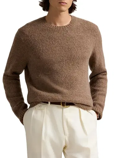 Polo Ralph Lauren Men's Suede-Patch Knit Sweater - Copper Melange | Thumbnail 3 Polo Ralph Lauren Men's Suede-Patch Knit Sweater - Copper Melange | Thumbnail 3