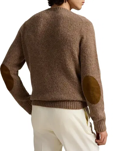 Polo Ralph Lauren Men's Suede-Patch Knit Sweater - Copper Melange | Thumbnail 4 Polo Ralph Lauren Men's Suede-Patch Knit Sweater - Copper Melange | Thumbnail 4