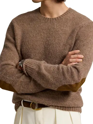Polo Ralph Lauren Men's Suede-Patch Knit Sweater - Copper Melange | Thumbnail 5 Polo Ralph Lauren Men's Suede-Patch Knit Sweater - Copper Melange | Thumbnail 5