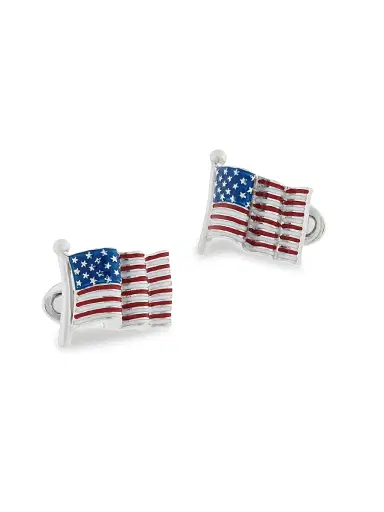 Jan Leslie Men's American Flag Cufflinks - Silver | Thumbnail 1 Jan Leslie Men's American Flag Cufflinks - Silver | Thumbnail 1