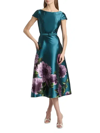 Kay Unger Women's Ina Peony Mikado Cocktail Dress - Teal Blue - Size 8 | Thumbnail 2 Kay Unger Women's Ina Peony Mikado Cocktail Dress - Teal Blue - Size 8 | Thumbnail 2