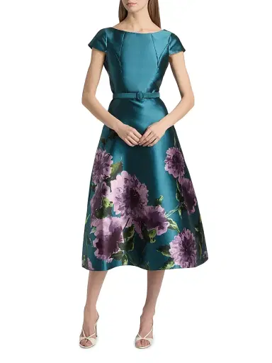 Kay Unger Women's Ina Peony Mikado Cocktail Dress - Teal Blue - Size 8 | Thumbnail 3 Kay Unger Women's Ina Peony Mikado Cocktail Dress - Teal Blue - Size 8 | Thumbnail 3