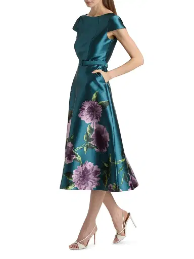 Kay Unger Women's Ina Peony Mikado Cocktail Dress - Teal Blue - Size 8 | Thumbnail 4 Kay Unger Women's Ina Peony Mikado Cocktail Dress - Teal Blue - Size 8 | Thumbnail 4