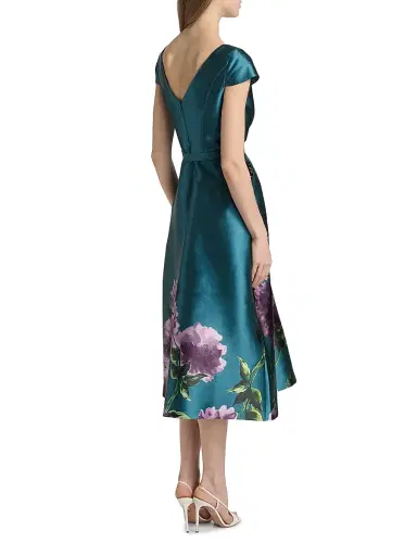 Kay Unger Women's Ina Peony Mikado Cocktail Dress - Teal Blue - Size 8 | Thumbnail 5 Kay Unger Women's Ina Peony Mikado Cocktail Dress - Teal Blue - Size 8 | Thumbnail 5