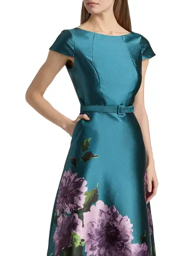 Kay Unger Women's Ina Peony Mikado Cocktail Dress - Teal Blue - Size 8 | Thumbnail 6 Kay Unger Women's Ina Peony Mikado Cocktail Dress - Teal Blue - Size 8 | Thumbnail 6