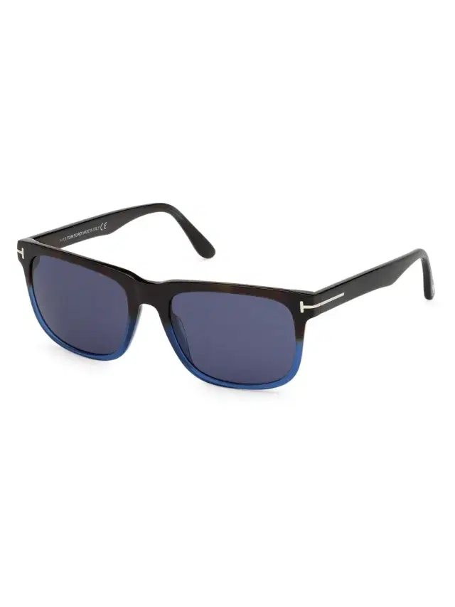 Men's 56MM Two-Tone Square Sunglasses - Colored Havana Blue Men's 56MM Two-Tone Square Sunglasses - Colored Havana Blue