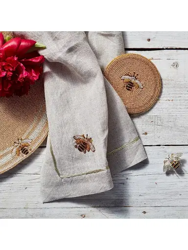 Joanna Buchanan Gold Trim Linen Dinner Napkins 2-Piece Set - White | Thumbnail 2 Joanna Buchanan Gold Trim Linen Dinner Napkins 2-Piece Set - White | Thumbnail 2