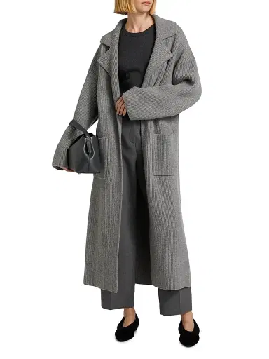 Toteme Women's Wool-Blend Rib-Knit Cardigan Coat - Grey Melange | Thumbnail 2 Toteme Women's Wool-Blend Rib-Knit Cardigan Coat - Grey Melange | Thumbnail 2