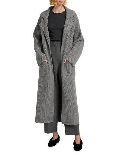Toteme Women's Wool-Blend Rib-Knit Cardigan Coat - Grey Melange | Thumbnail 3 Toteme Women's Wool-Blend Rib-Knit Cardigan Coat - Grey Melange | Thumbnail 3