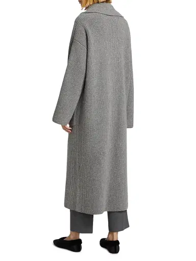 Toteme Women's Wool-Blend Rib-Knit Cardigan Coat - Grey Melange | Thumbnail 5 Toteme Women's Wool-Blend Rib-Knit Cardigan Coat - Grey Melange | Thumbnail 5