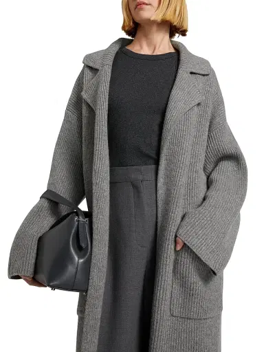 Toteme Women's Wool-Blend Rib-Knit Cardigan Coat - Grey Melange | Thumbnail 6 Toteme Women's Wool-Blend Rib-Knit Cardigan Coat - Grey Melange | Thumbnail 6