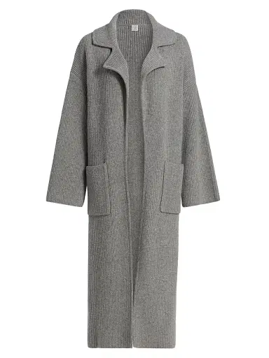 Toteme Women's Wool-Blend Rib-Knit Cardigan Coat - Grey Melange | Thumbnail 1 Toteme Women's Wool-Blend Rib-Knit Cardigan Coat - Grey Melange | Thumbnail 1