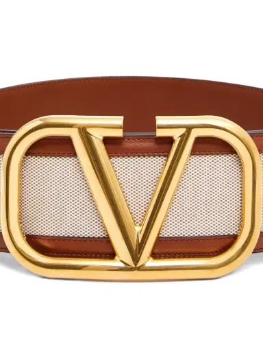 Valentino Garavani Women's VLogo Canvas Leather Belt - Beige Brown | Thumbnail 1 Valentino Garavani Women's VLogo Canvas Leather Belt - Beige Brown | Thumbnail 1