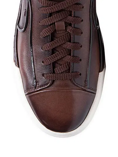 Santoni Men's Finn Leather Low-Top Sneakers - Brown | Thumbnail 4 Santoni Men's Finn Leather Low-Top Sneakers - Brown | Thumbnail 4
