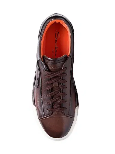 Santoni Men's Finn Leather Low-Top Sneakers - Brown | Thumbnail 5 Santoni Men's Finn Leather Low-Top Sneakers - Brown | Thumbnail 5