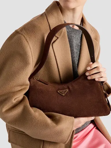 Prada Women's Aimée Medium Suede Shoulder Bag - Dark Brown | Thumbnail 3 Prada Women's Aimée Medium Suede Shoulder Bag - Dark Brown | Thumbnail 3