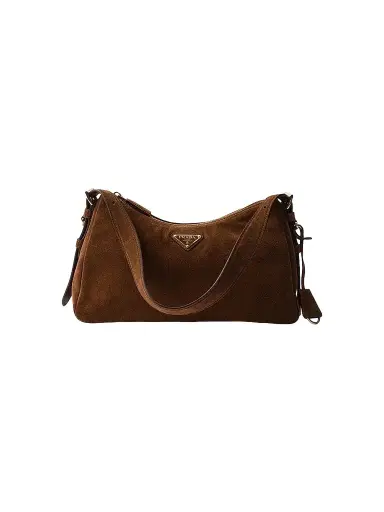 Prada Women's Aimée Medium Suede Shoulder Bag - Dark Brown | Thumbnail 1 Prada Women's Aimée Medium Suede Shoulder Bag - Dark Brown | Thumbnail 1