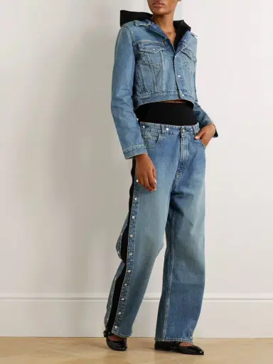 Alaïa Studded Jersey-trimmed High-rise Wide-leg Jeans | Thumbnail 2 Alaïa Studded Jersey-trimmed High-rise Wide-leg Jeans | Thumbnail 2