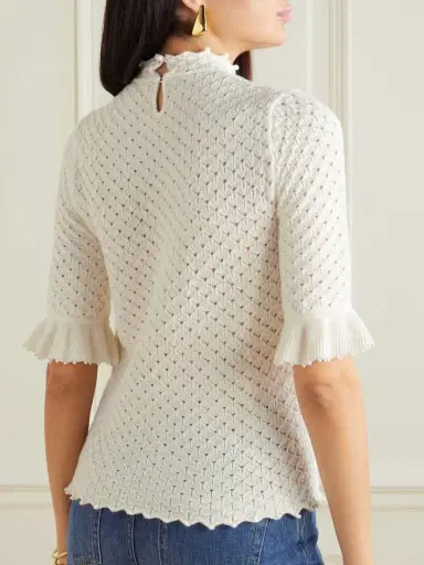 Chloé Scalloped Ruffled Pointelle-knit Wool And Cashmere-blend Top | Thumbnail 3 Chloé Scalloped Ruffled Pointelle-knit Wool And Cashmere-blend Top | Thumbnail 3